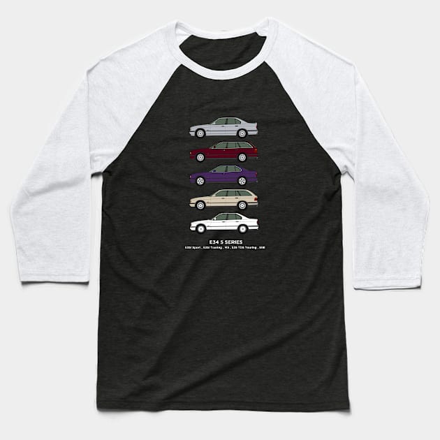 E34 Classic car collection Baseball T-Shirt by RJW Autographics